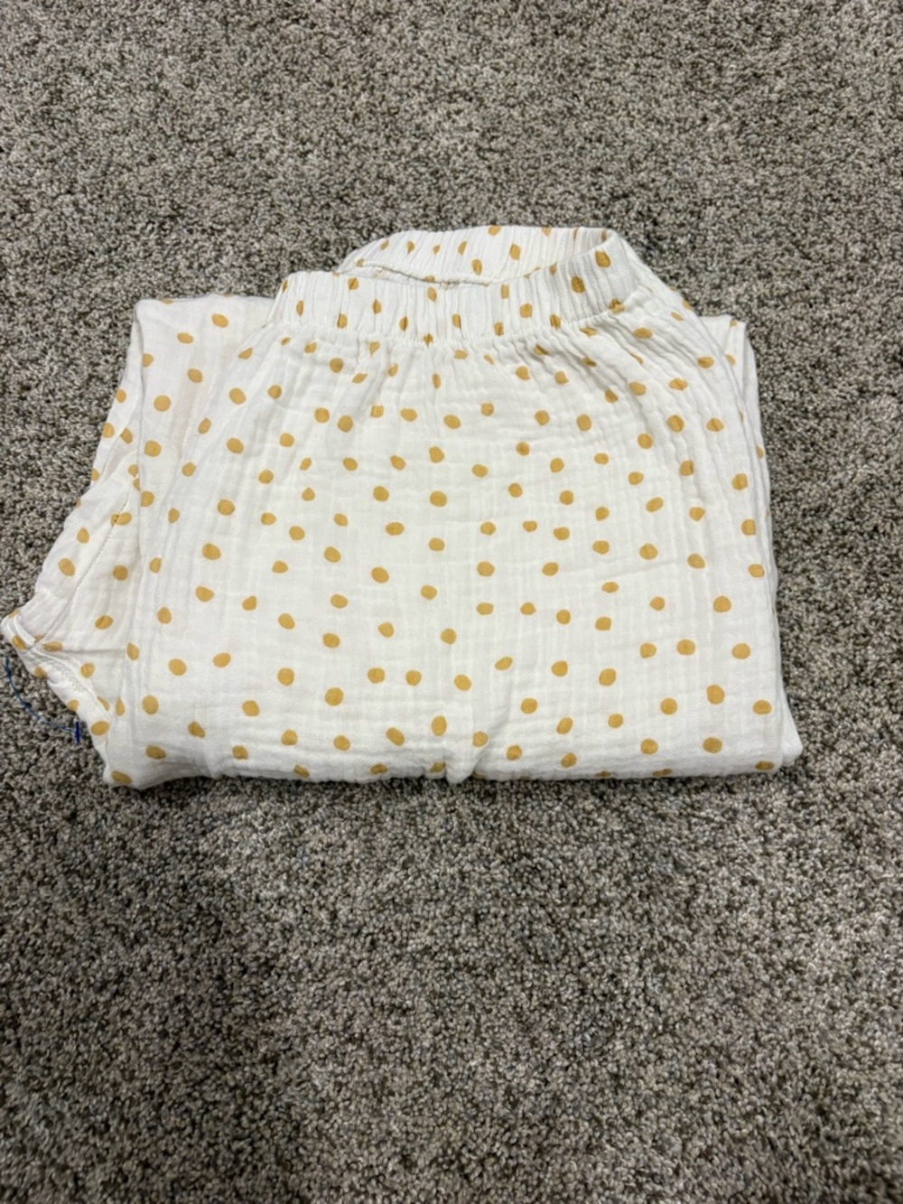 Women’s White Polka Dot Cotton Pajama Set with Mustard Trim - Picture 2 of 4